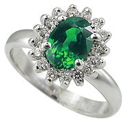 14K White Gold Emerald/Diamond Multi Stone Ring - You Save $1,049.42