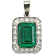 18K White Gold Emerald/Diamond Drop Pendant - You Save $4,329.23