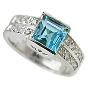 18K White Gold Aquamarine/Diamond Multi Stone Ring - You Save $1,655.45