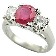18K White Gold Ruby/Diamond Three Stone Ring - You Save $5,641.13
