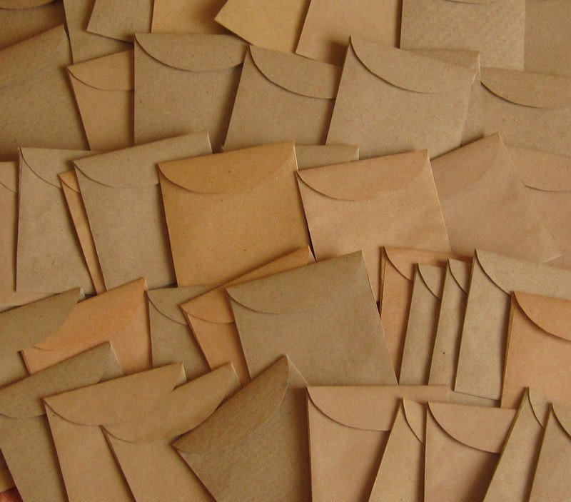 200 Mini Brown Handmade Recycled Envelopes - 1 7/8" x 2"