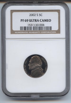 2002 proof 69 ultra cameo jefferson nickel
