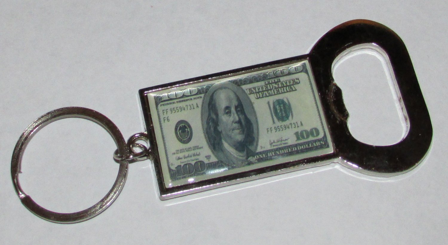 100 DOLLAR $100 Metal Bottle Opener KEY CHAIN Ring Keychain NEW