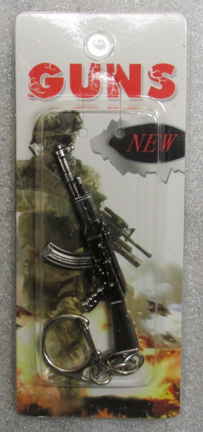 AK47 Rifle Weapon Replica Silver Metal KEY CHAIN Ring Keychain NEW