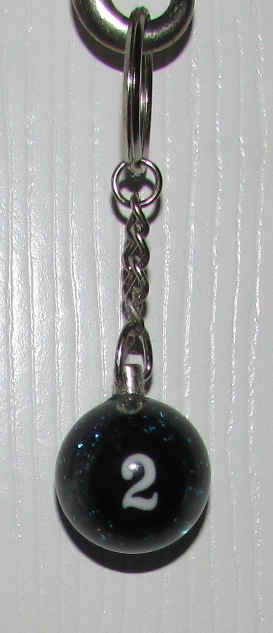 1 Inch Number 2 TWO SPARKLE Mini POOL BALL Billiard Snooker KEYCHAIN Ring NEW
