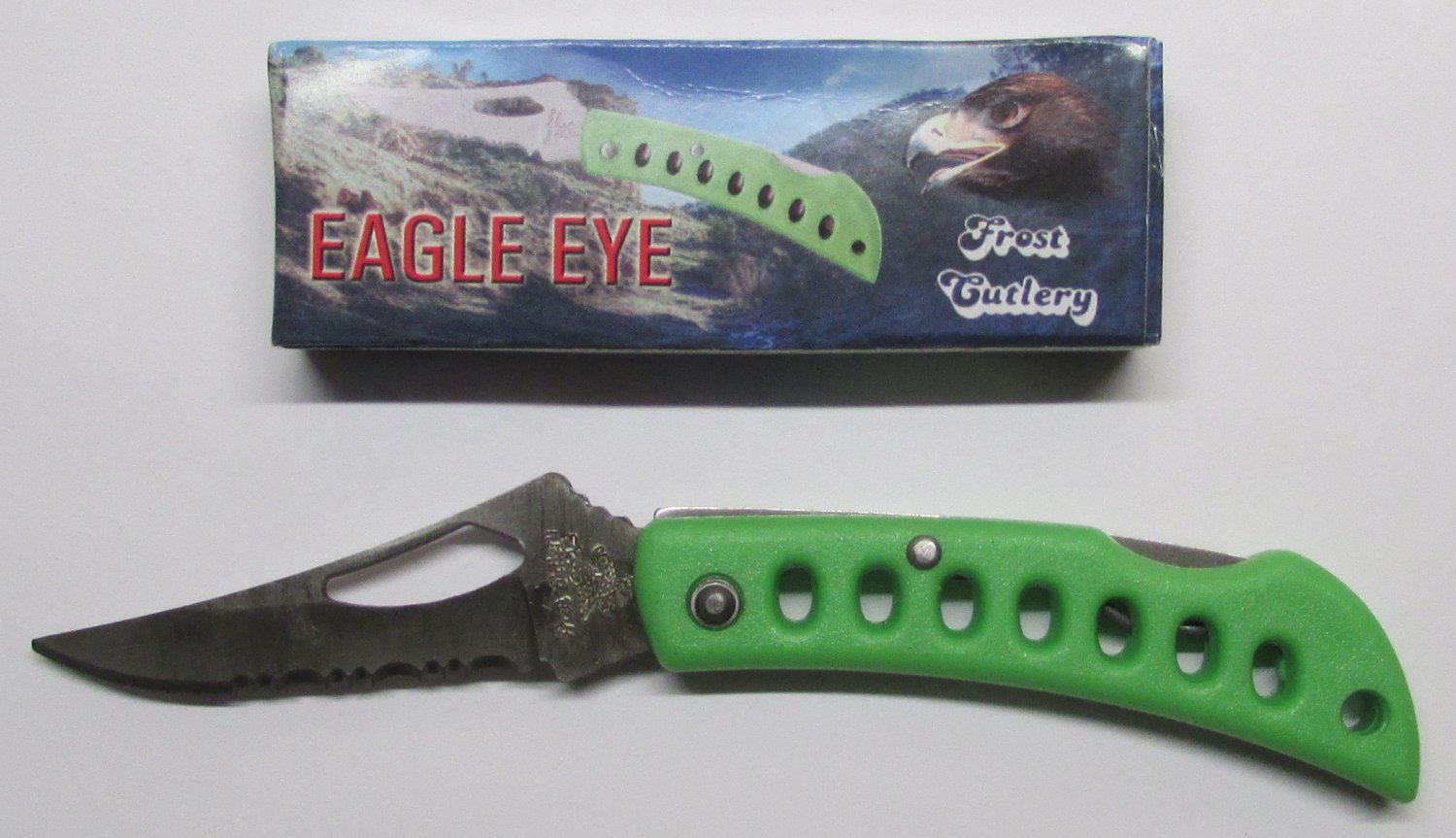 Frost Cutlery 3" Mini EAGLE EYE Green Pocket Lockback KNIFE 15073ZG