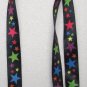 Black with Multi Color STARS LANYARD KEY CHAIN Ring Keychain ID Holder NEW
