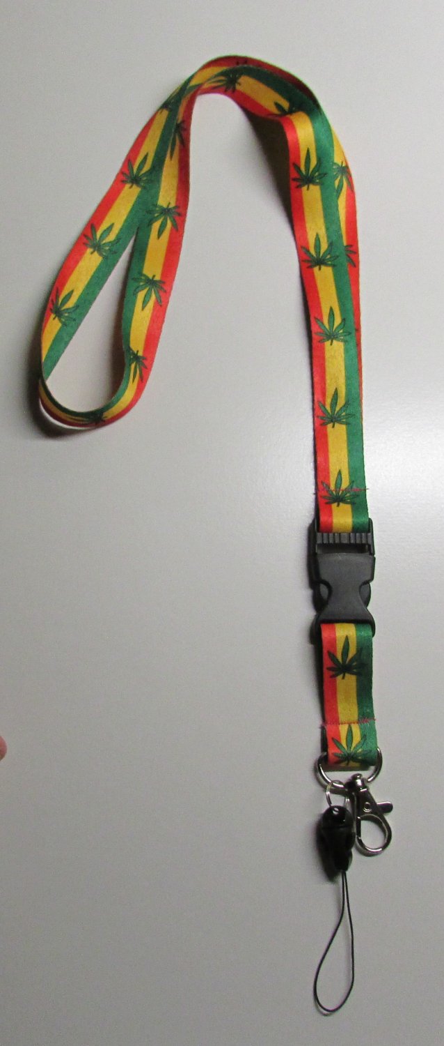 White WEED Marijuana Leaf Pot 420 LANYARD KEY CHAIN Ring Keychain ID Holder NEW