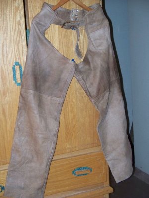 Mens Tan Leather Jacket and Chaps Set (Used)