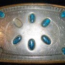 Nickel Silver Belt Buckle blue stones aged vintage