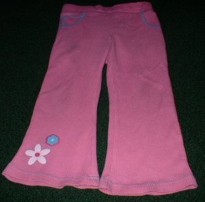 Pink Wide Leg Flared Pants with Glitter Flowers 3T