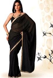 Designer Georgette Saree with Pink and yellow polka dots