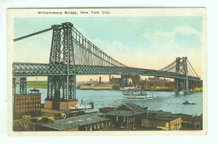 73640 NY New York City Vintage Postcard Williamsburg Bridge