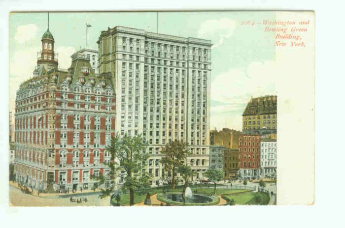 73651 NY New York City Vintage Postcard Washington and Bowling Green Building 1906 era