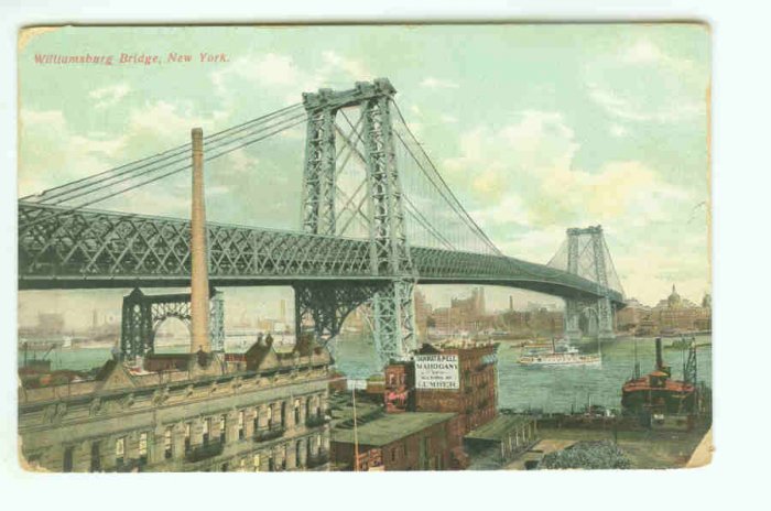 73653 NY New York City Vintage Postcard Williamsburg Bridge 1910 era