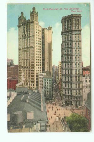 73667 NY New York City Vintage Postcard  Park Row and St. Paul Buildings