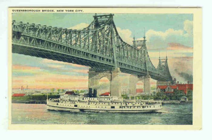 73697 NY New York City Vintage Postcard Steamer Richard Peck Queensboro Bridge