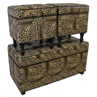 International Caravan Monoco Set of 3 Faux Lether Bench and Stools-Safari New!