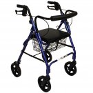 Roscoe Deluxe Blue Rollator Walker, Padded Seat, 8" Wheels, Folding, Padded Back