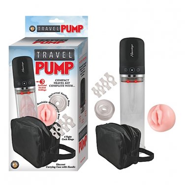 Travel Pump Three Speed Kit With Four Cockrings, Two Sleeves & Carrying Case (Clear)