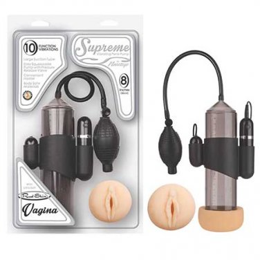 Supreme 8in. Multispeed Vibrating Penis Pump By Nasstoys With Realskin Masturbator Vagina (Black)