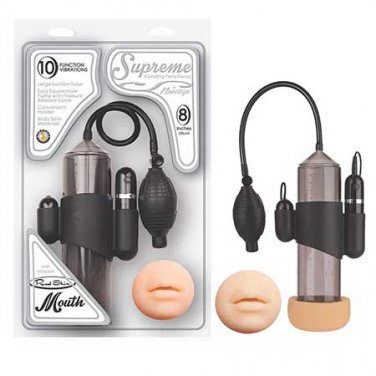 Supreme 8in. Multispeed Vibrating Penis Pump By Nasstoys With Realskin Masturbator Mouth (Black)
