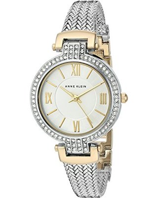 Anne Klein Women's AK/2463SVTT Swarovski Crystal Accented Two-Tone Mesh Bracelet Watch
