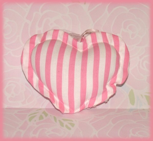 Scented Mini Heart Pillow Pink Stripe Hand Made Shabby Sweet