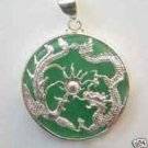 Pure Green jade silver dragon phoenix pendant necklace