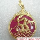 Chinese Jewelry inlay red jade dragon amulet pendant