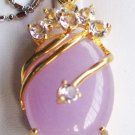 JL 18K GP Pink Jade Pendant Necklace