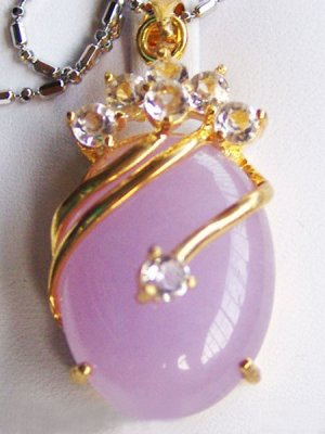 JL 18K GP Pink Jade Pendant Necklace
