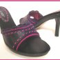 NINE WEST Shoes BLACK SLIDES Mules Pink Trim Shoes Sz 6.5