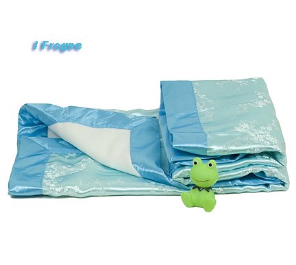 Skyblue/Silver Cherry Blossom - I Frogee Brocade Baby Blankets