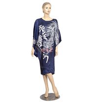 BT02 - Dark Blue Silk Big-T Gown(Dragon Caftan) For Women