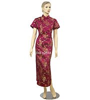 Q008 - Maroon Dragon & Phoenix Cheongsam (QiPao) Dress