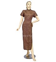 Q010 - Brown Short Sleeves Plain Color Cheongsam (QiPao) Dress