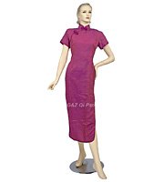 Q010 - Maroon Short Sleeves Plain Color Cheongsam (QiPao) Dress