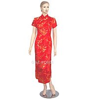 Q001 - Red Cherry Blossom Brocade Cheongsam (QiPao) Dress