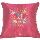 Pair of Satin Cushion Covers - Embroidered Floral Design (Dark Red)