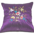 Pair of Satin Cushion Covers - Embroidered Floral Design (Dark Purple)