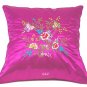 Pair of Satin Cushion Covers - Embroidered Floral Design (Hot Pink)