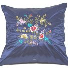 Pair of Satin Cushion Covers - Embroidered Floral Design (Dark Blue)