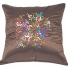 Pair of Satin Cushion Covers - Embroidered Floral Design (Brown)