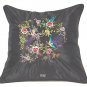 Pair of Satin Cushion Covers - Embroidered Floral Design (Black)