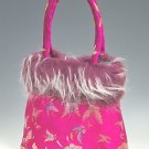 FHB - Hot Pink Satin Handbag w/Fur (Butterfly Brocade)