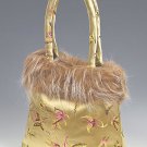 FHB - Gold Satin Handbag w/Fur (Butterfly Brocade)