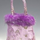 FHB - Light Purple Satin Handbag w/Fur (Butterfly Brocade)