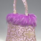 FHB - Light Purple Satin Handbag w/Fur (Fortune Flower Brocade)