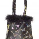 FHB2 - Black Satin Handbag w/Feather (Butterfly Brocade)